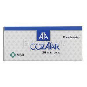 コザール Cozaar, ニューロタン ジェネリック, ロサルタンカリウム 50mg 錠 (MSD) 箱