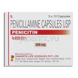 ペニシチン Penicitin, メタルカプターゼ ジェネリック,  ペニシラミン 250mg 錠 (Samarth) 箱