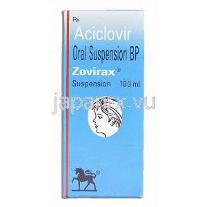 ゾビラックス Zovirax 100ml, アシクロビル 400 mg/5ml x 100ml  経口服用液 (GSK) 箱