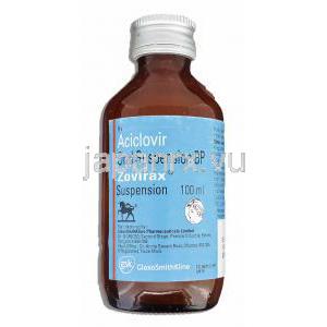 ゾビラックス Zovirax 100ml, アシクロビル 400 mg/5ml x 100ml  経口服用液 (GSK) ボトル