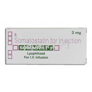 ソマスタット Somastat, サンドスタチン ジェネリック, 3mg x 1バイアル 注射 (Sun Pharma/Unimed) 箱
