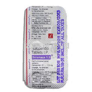 セレネース Serenace 1.5, セレネース ジェネリック, ハロペリドール 1.5 mg 錠 包装裏面