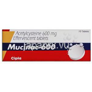 アセチルシステイン , Mucinac 600, 600MG アセチルシステイン 発泡錠 (Cipla) 箱