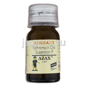 アザックス Azax Liquid, ジスロマックス ジェネリック, アジスロマイシン 15ml 100mg/5ml 内服液 (Ranbaxy) ボト