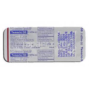 テノリック50 Tenoric-50, テノレチック ジェネリック, アテノロール 50mg, クロルタリドン, 12.5 mg, 錠 包装