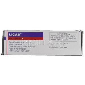 リカブ Licab, リーマス ジェネリック, 炭酸リチウム, 300mg, 錠 箱記載情報