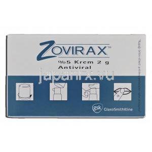 ゾビラックス Zovirax, 5% アシクロビル 2g, 発疹・疱疹クリーム 箱記載情報