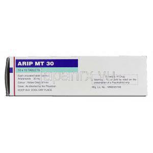 アリップMT30 Arip MT 30, アビリファイ ジェネリック, アリピプラゾール 30mg, 錠 箱記載情報
