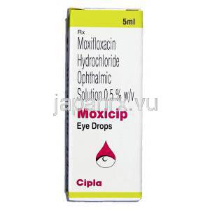 モキシフロキサシン（ベガモックスジェネリック）, Moxicip, 0.5% 5ML 点眼液 (Cipla) 箱