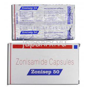 ゾニセップ50 Zonisep 50, エクセグラン ジェネリック, ゾニサミド 50mg, 箱, カプセル