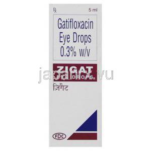 ガチフロキサシン（ガチフロ点眼薬ジェネリック）, Zigat, 0.3% w/v 点眼薬　箱