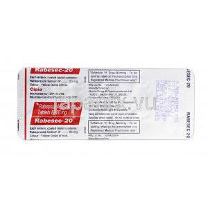 ラベセック-20 Rabesec-20, パリエット ジェネリック, ラベプラゾール, 20 mg, 錠, 箱記載情報