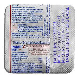 クリンダマイシン / クロトリマゾール配合（エンペシド ジェネリック）, Imidil-C, 100mg / 200 mg 膣錠 (Hete