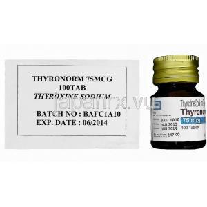 チロノーム Thyronorm、ジェネリックシンスロイド　Synthroid、チロキシンナトリウム75mcg