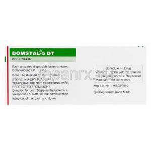 ドムスタル　Domstal-5 DT、ジェネリックモティリウム　Motilium、ドンペリドン5mg　箱面情報