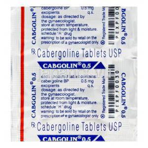 Cabgolin0.5、ジェネリックドスティネックス　Dostinex、カベルゴリン　0.5mg 包装シート