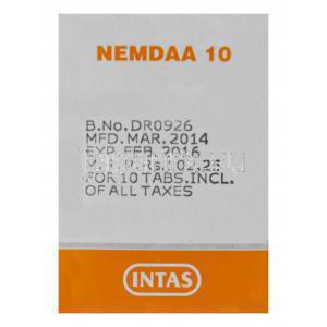 ナムダ　Nemdaa　10、ジェネリックナメンダ、メマンチン塩酸塩　10mg　製造番号