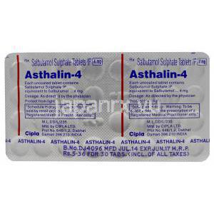 アスタリン-4　ベネトリン サルブタモール　4mg 錠　シート 情報