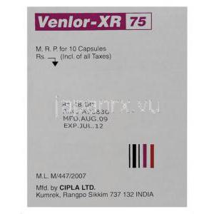 ベンラー XR, ベンラファキシン 75 mg カプセル