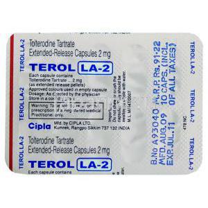 デトルシトールカプセルジェネリック, 酒石酸トルテロジン 2 mg ブリスターパック