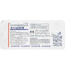 アリセップ 23 SR, ドネぺジル塩酸塩 23mg 徐放性錠　シート情報