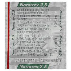 ナラトレックス, ナラトリプタン 2.5mg 錠 (Sun Pharma) 包装