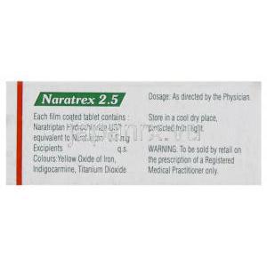ナラトレックス, ナラトリプタン 2.5mg 錠 (Sun Pharma) 成分