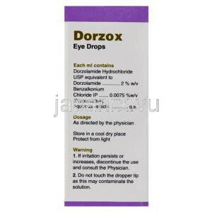 ドルゾラミド（トルソプトジェネリック）, Dorzox,  点眼薬 (Cipla) 成分