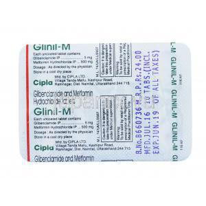 Glinil-M, グルコバンス ジェネリック,  グリベンクラミド / メトホルミン 配合 錠, 製造元：Cipla Ltd,シ