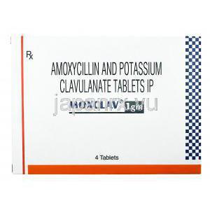 モックスクラフ (アモキシシリン/ クラブラン酸) 1gm (4錠） 箱