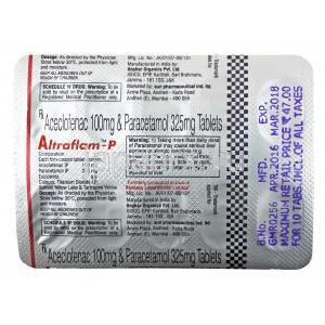 Altraflam - P tablets アルトラフラム - P (アセクロフェナク/ パラセタモール) 錠剤裏面