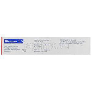 酒石酸リバスチグミン（ジェネリック・エクセロン）, Rivamer, 1.5mg 錠 (Sun Pharma) 箱　製造業者情報