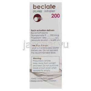 ベクロメタゾン, Beclate, 200mcg 吸入剤(Cipla) 成分