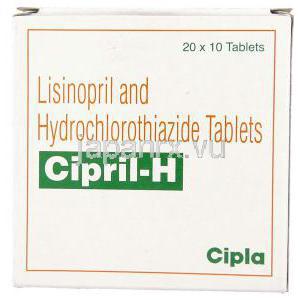 リシノプリル / ヒドロクロロチアジド配合, Cipril-H, 5mg/12.5mg 錠 (Cipla) 箱