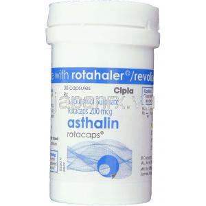 サルブタモール（ベントリン ジェネリック）, Asthalin,   200mcg 吸入用カプセル (Cipla) 容器
