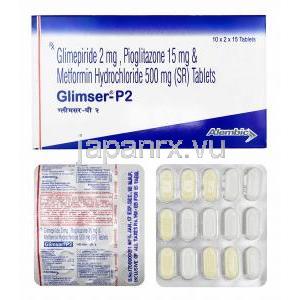 グリムザー P (グリメピリド/ メトホルミン/ ピオグリタゾン) 2mg 箱、錠剤
