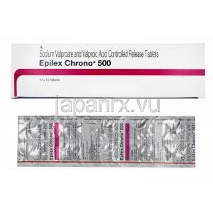 エピレックス クロノ (バルプロ酸ナトリウム/ バルプロ酸) 500mg 箱、錠剤