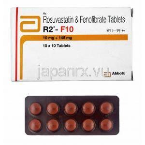 R2-F (フェノフィブラート/ ロスバスタチン) 10mg 箱、錠剤
