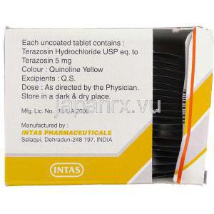 テラプレス Terapress, ハイトラシン ジェネリック, テラゾシン 2mg 錠 (Abbott India) 箱裏面