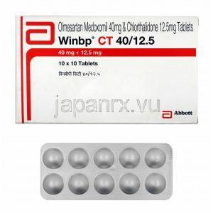 ウィンビーピー CT (オルメサルタン 40mg/ クロルタリドン 12.5) 箱、錠剤