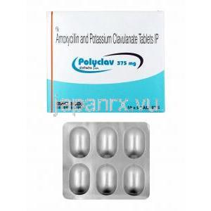 ポリクラフ (アモキシシリン/ クラブラン酸) 375mg 箱、錠剤