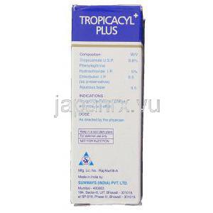 Tropicacyl Plus, Tropicamide/ Phenylephrine Hydrochloride 0.8%/ 5% 5 ml 点眼液  箱 成分
