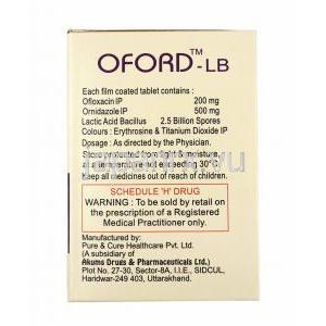 オフォード LB (オフロキサシン/ オルニダゾール/ 乳酸菌) 成分