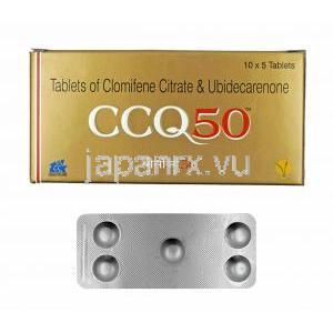 CCQ (クロミフェン/ コエンザイムQ10) 50mg 箱、錠剤