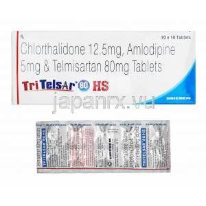 トリテルサー HS (テルミサルタン/ アムロジピン/ クロルタリドン) 80mg 箱、錠剤
