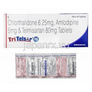 トリテルサー (テルミサルタン/ アムロジピン/ クロルタリドン) 80mg 箱、錠剤