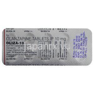 オランザピン(ジプレキサザイディス/ジプレキサジェネリック), Oliza, 10mg 錠 (Intas) 包装裏面