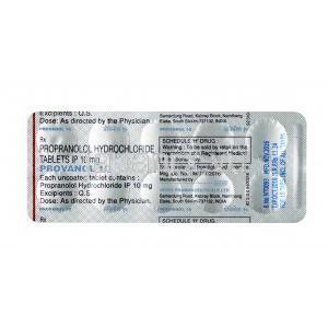 プロバノール（プロプラノロール） 10 mg,錠剤, シート情報