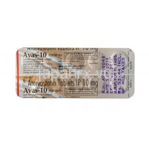 アヴァス,アトルバスタチン 10 mg, 錠剤, シート情報