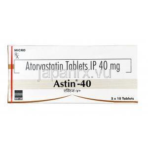 アスチン, アトルバスタチン, 40 mg, 錠剤, 箱表面
